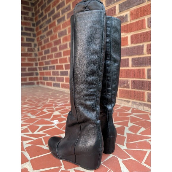 VINCE. Women's Black Leather Knee High Wedge Boots-Pull-On (No Zipper)- Size 6M - Picture 6 of 12